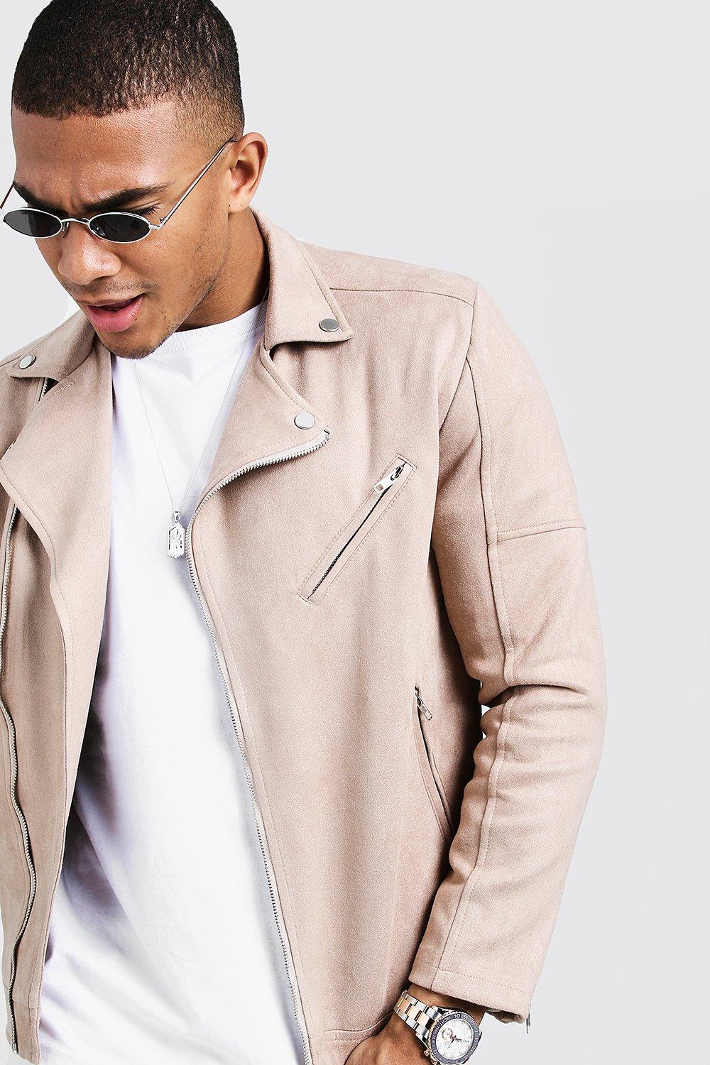 ASOS Design Faux Leather Biker Jacket Beige