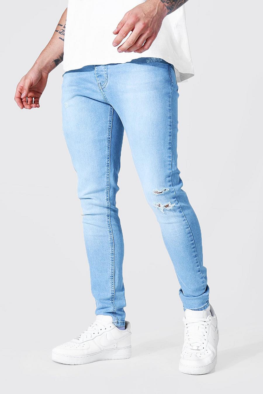 Ice blue Skinny jeans med slitage och stretch image number 1