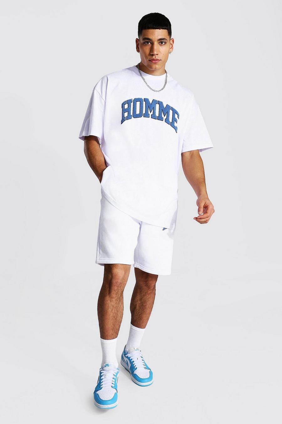 White Oversized Homme T-shirt Short Set image number 1