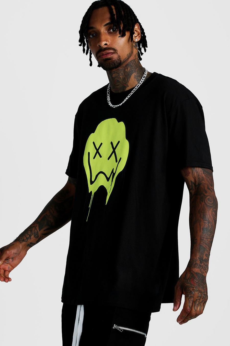 T-shirt oversize Drip Face, Noir image number 1