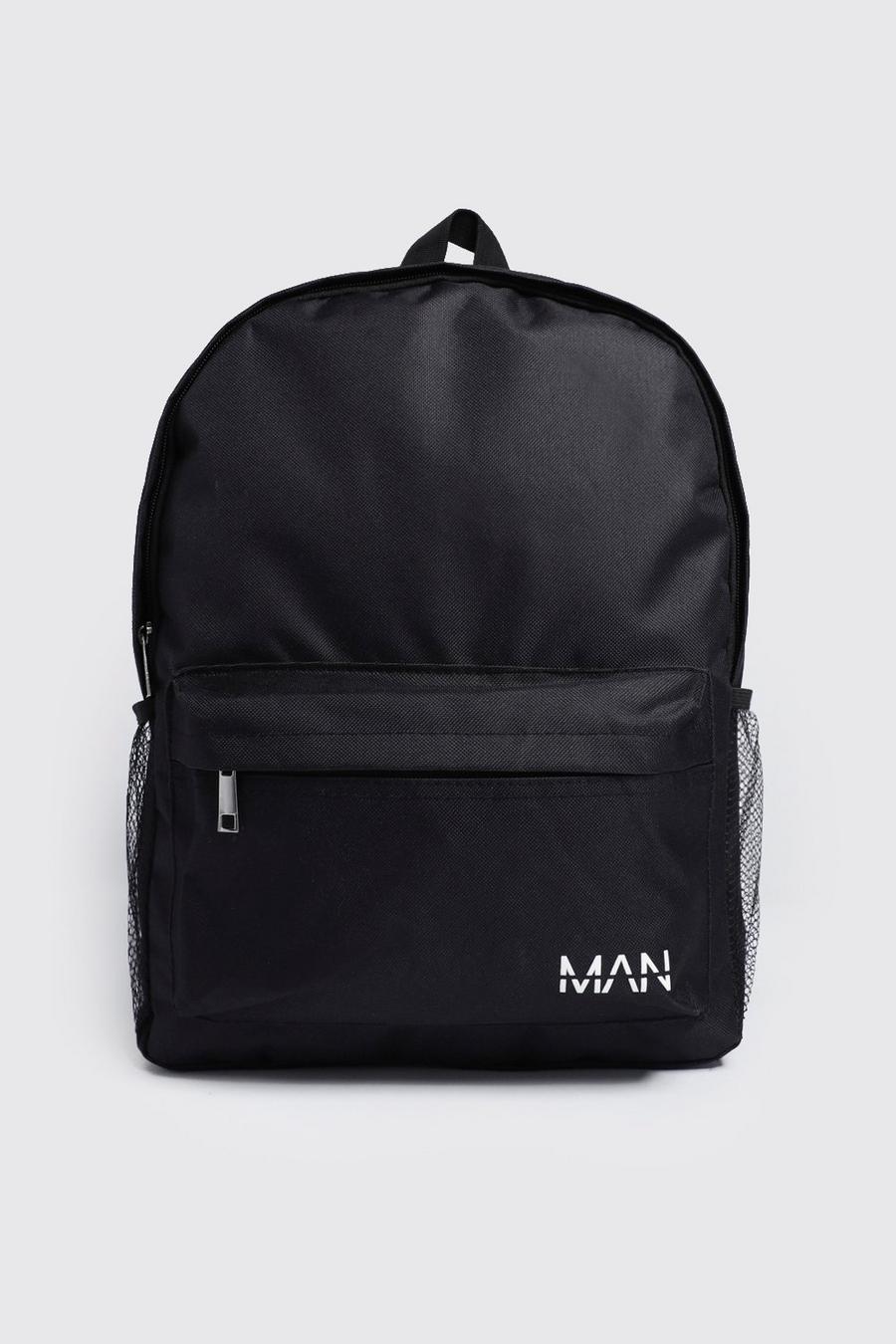 Rucksack aus Nylon mit „MAN“-Print, Schwarz image number 1