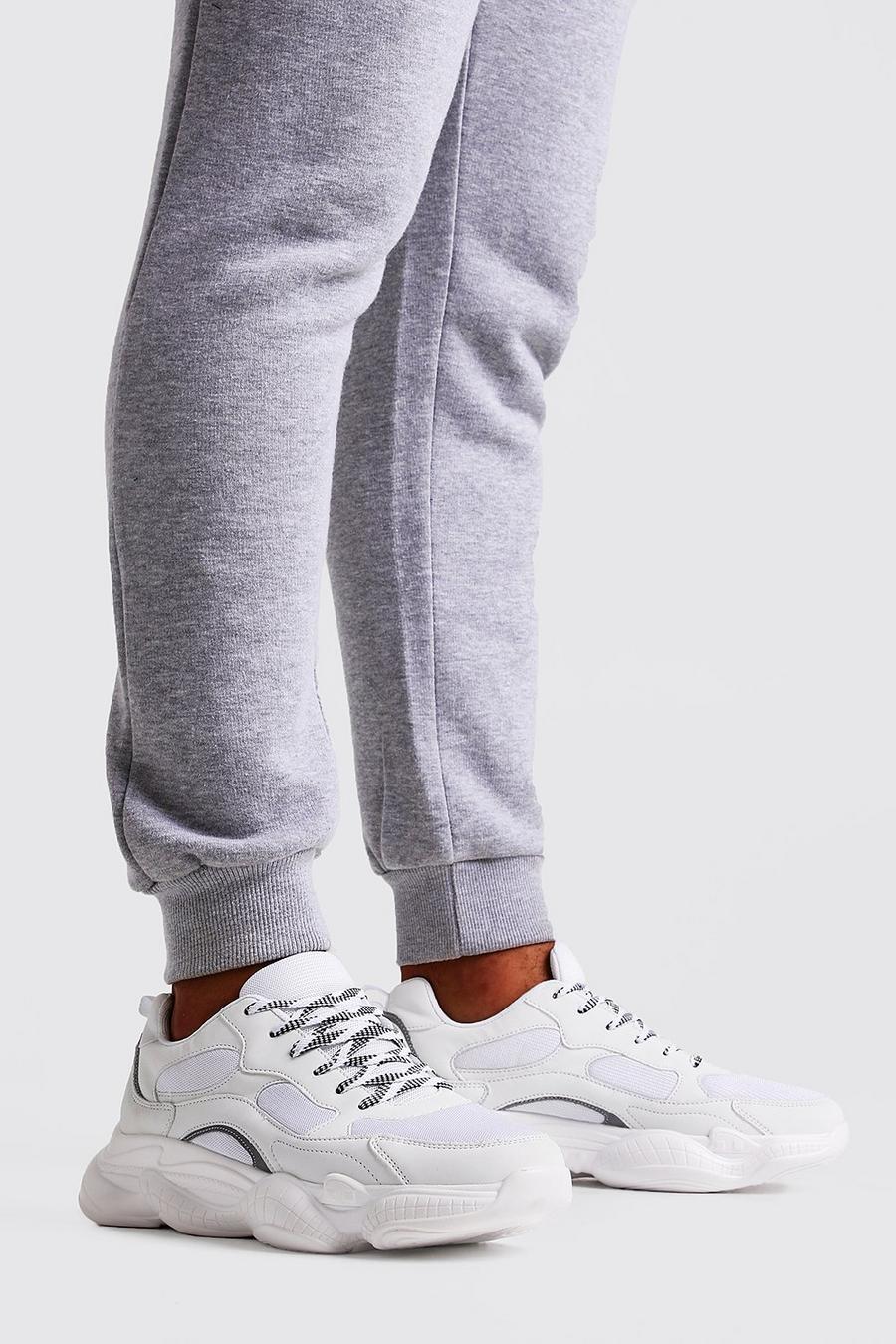 Zapatillas deportivas con suela gruesa y línea reflectante, Blanco image number 1
