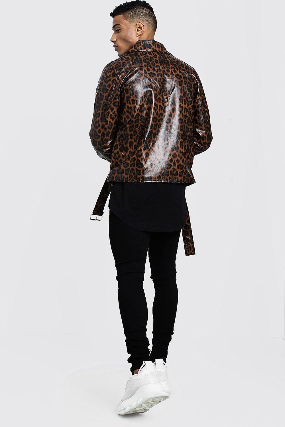 Source Promotional stylish men leopard print faux leather biker