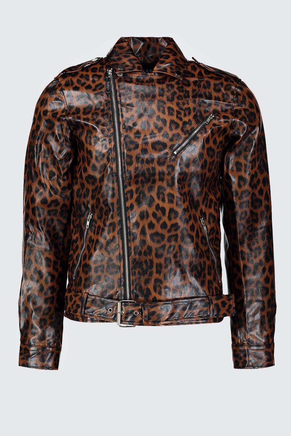Faux Leather Biker jacket In Leopard Print | boohoo