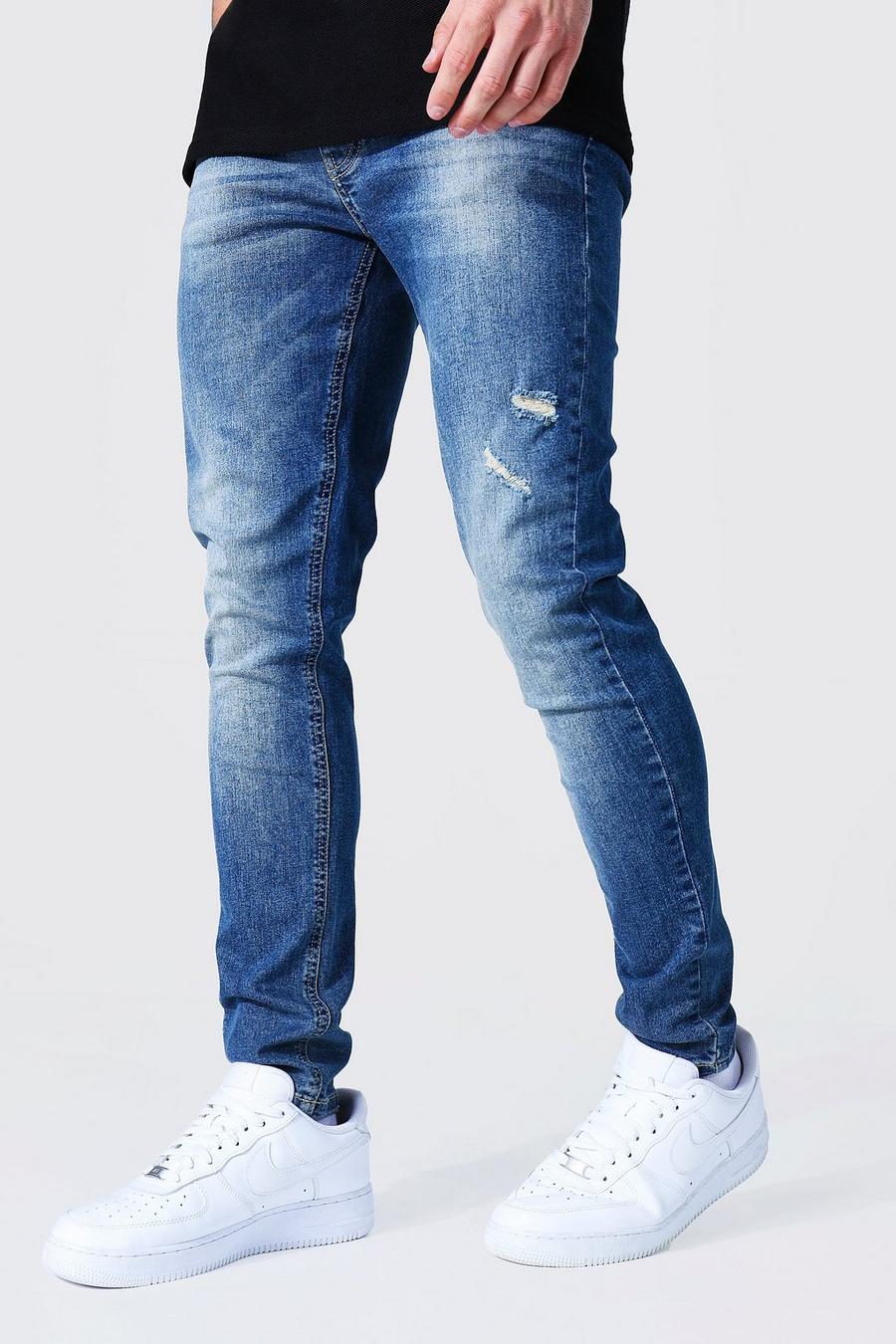 Vintage blue Skinny jeans med slitage och stretch image number 1