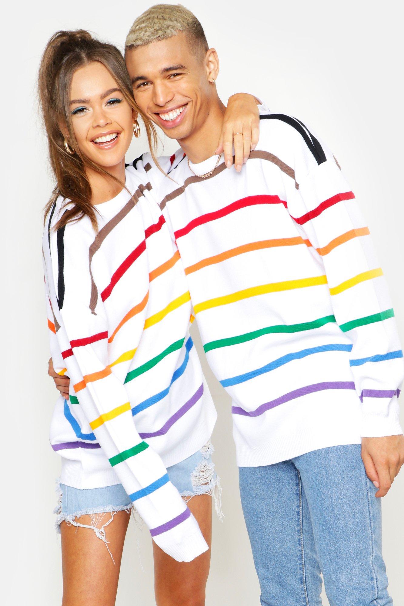 Pride Loose Fit Jumper With Rainbow Stripes boohoo NZ