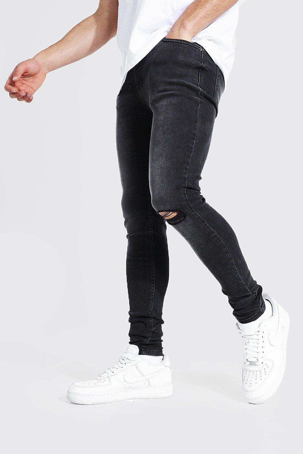 black knee cut skinny jeans mens