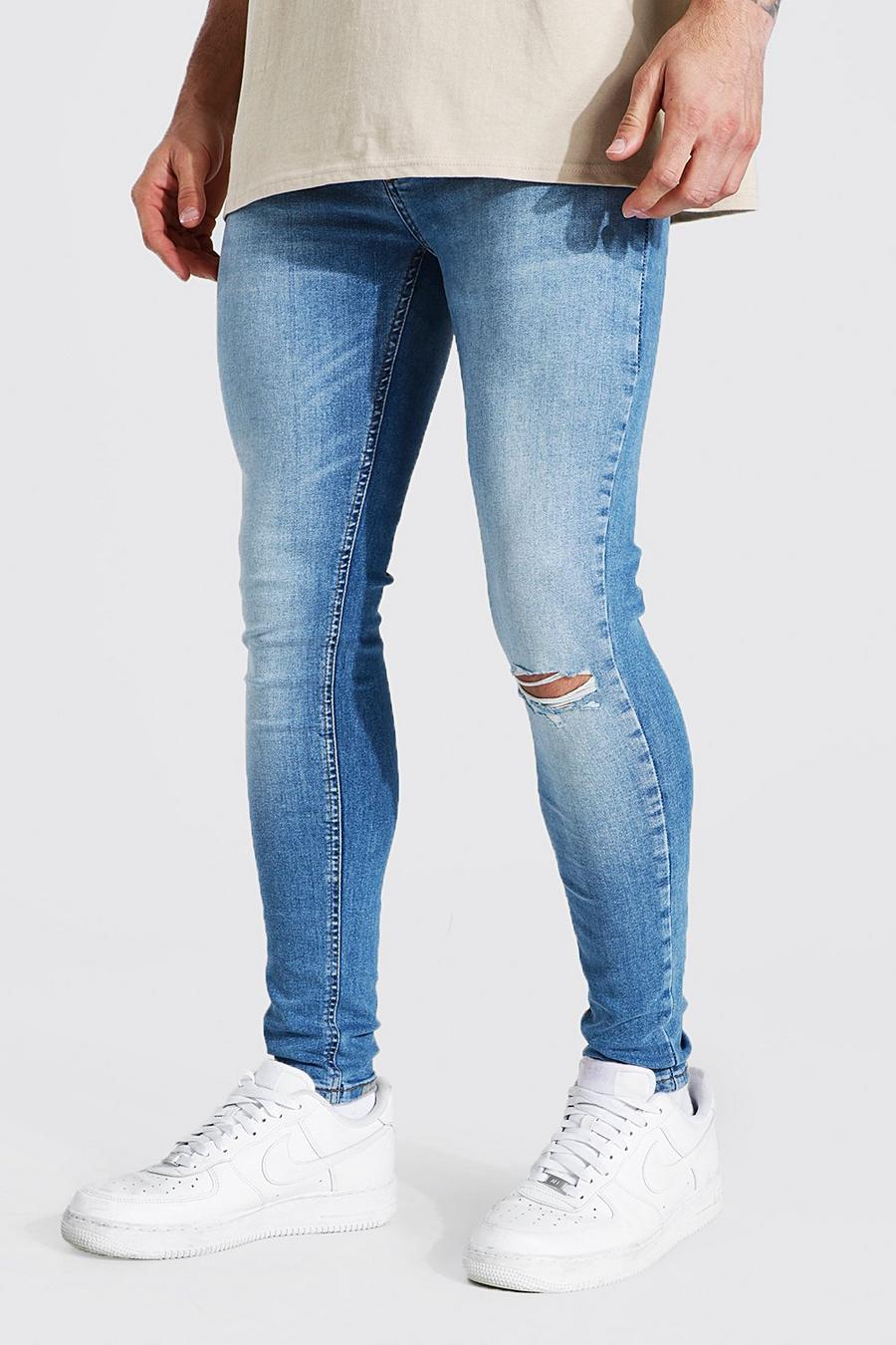 כחול בהיר ג'ינס סופר סקיני עם קרעים בברך image number 1