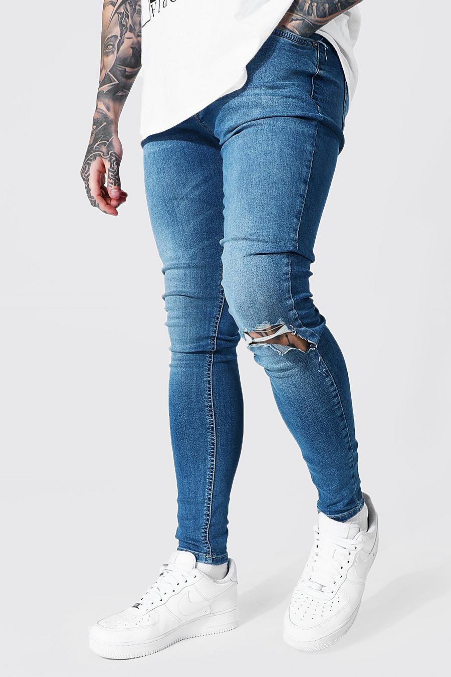 כחול וינטג' ג'ינס סופר סקיני עם קרעים בברך image number 1