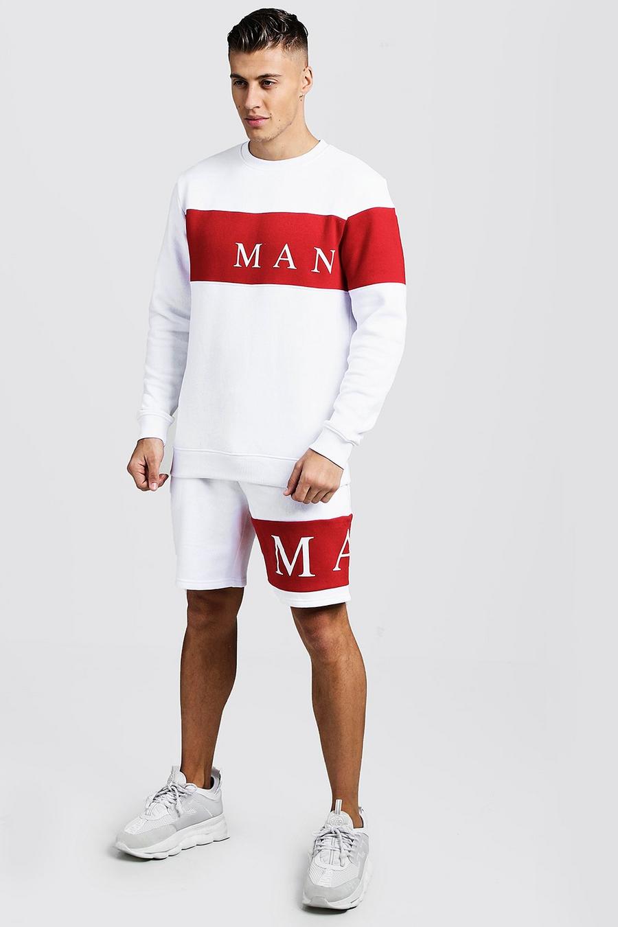 Kurzer MAN Sport-Trainingsanzug mit Pullover mit Kontrasteinsätzen image number 1