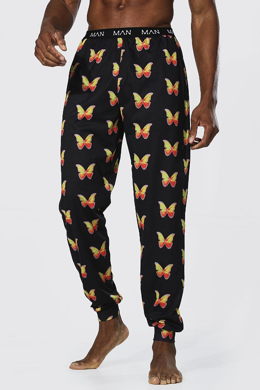 Black Butterfly Print Lounge Track Pant image number 1