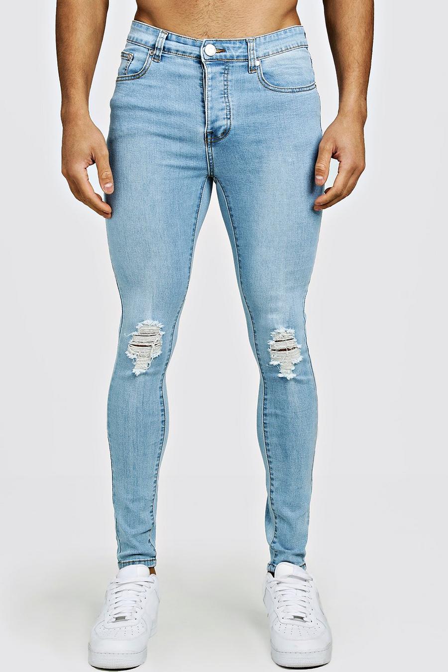 כחול בהיר סופר סקיני ג'ינס עם קרעים בברכיים image number 1