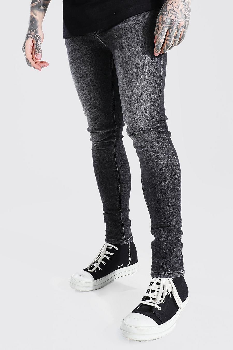 Washed black Super skinny jeans med slitet knä image number 1