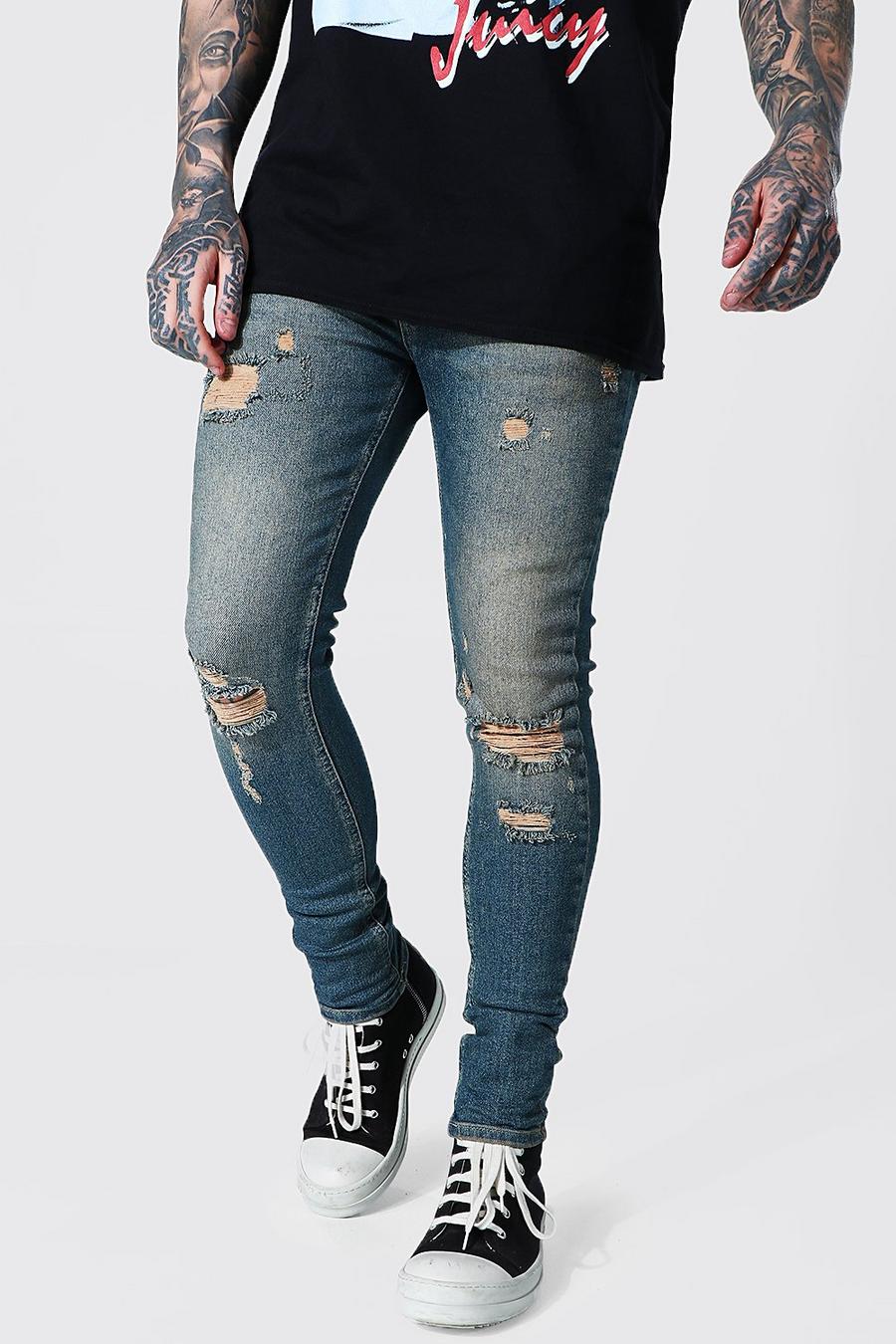 כחול וינטג' סופר סקיני ג'ינס עם שסעים וקרעים בברכיים image number 1