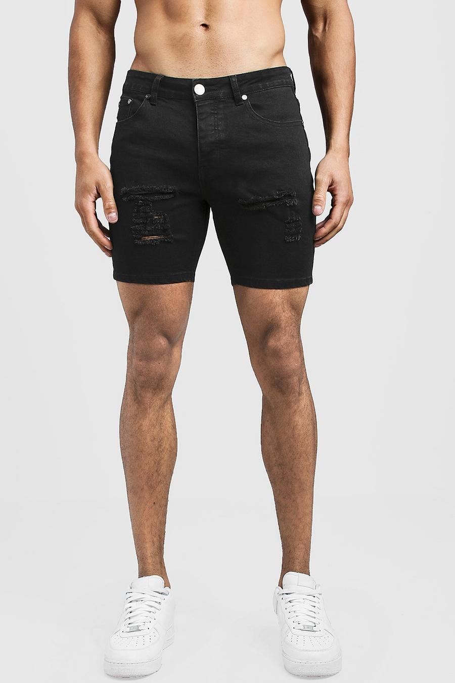 Skinny Fit Jean Shorts With Distressing image number 1