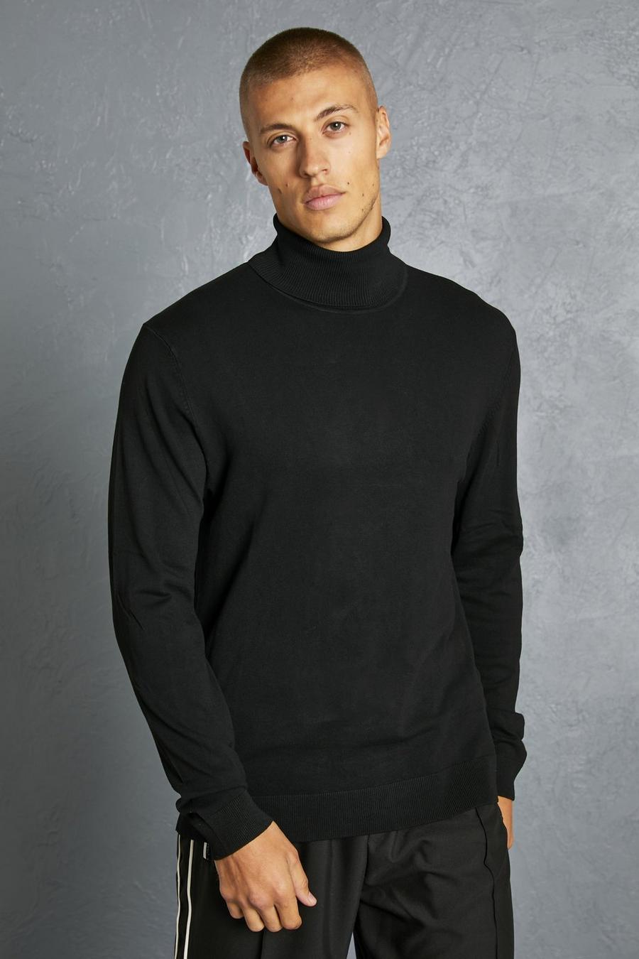 Maglione in fibre riciclate Regular Fit con collo alto morbido, Black nero