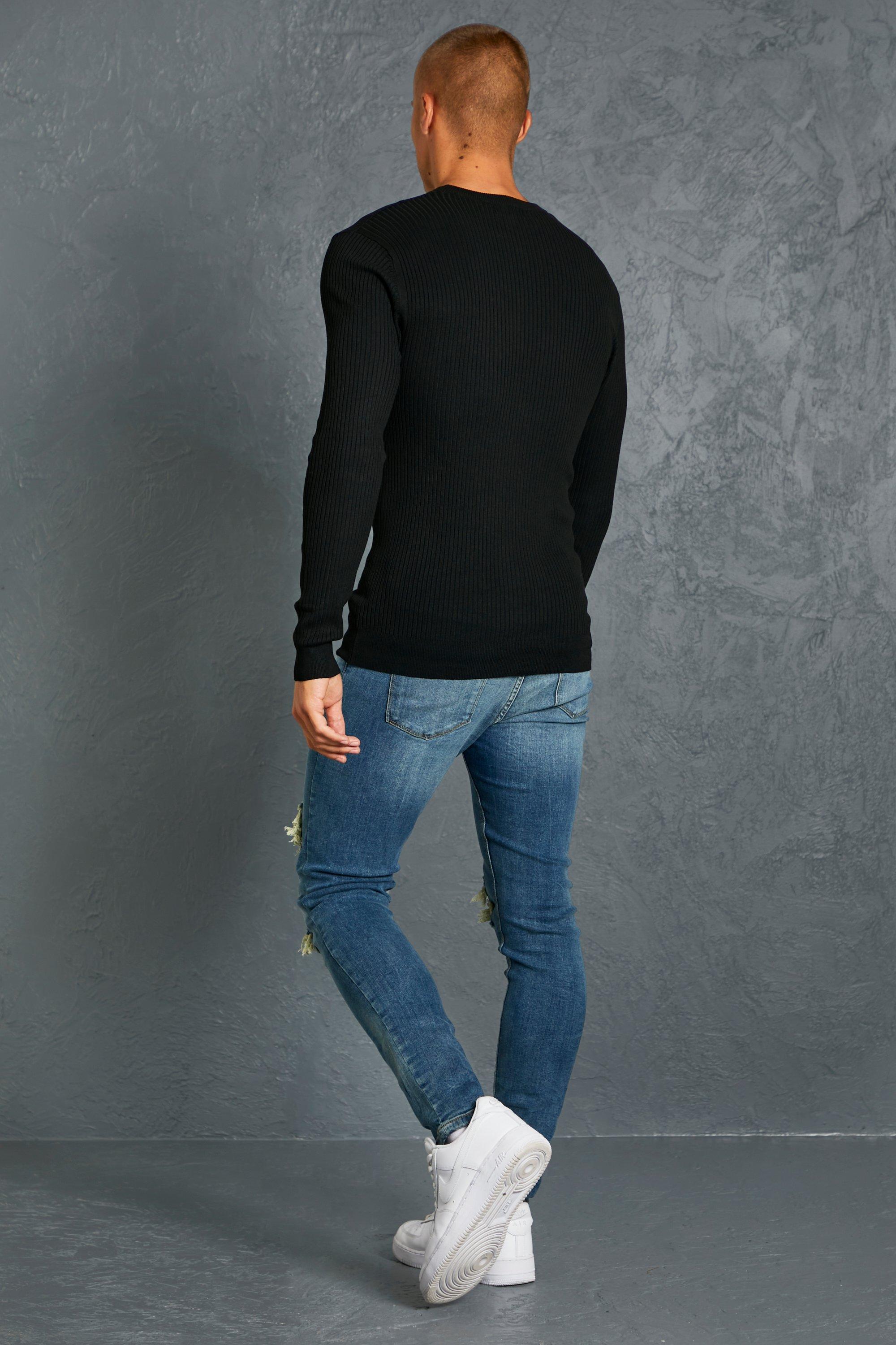 トップス J&M DAVIDSON FLUTED RIB CREW NECK S 3895-BLACK-M-MODEL-MENS-