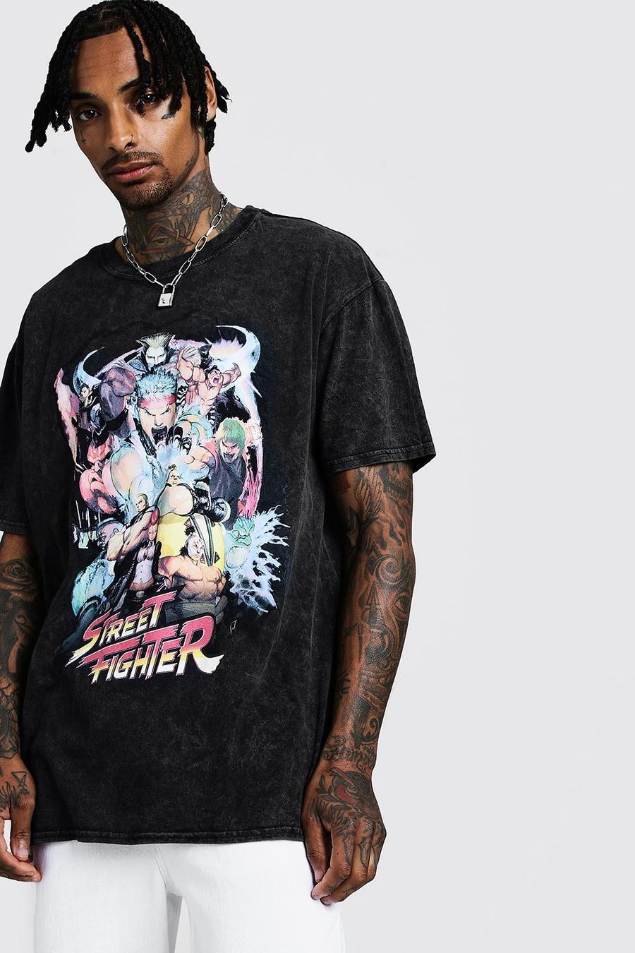 Washed Oversized T-Shirt mit „Street Fighter“-Motiv, Schwarz image number 1