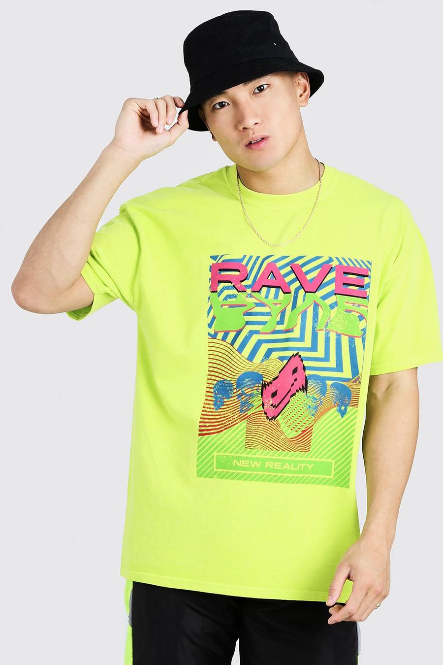 Neon-green Loose Fit T-Shirt With Rave Graphic image number 1
