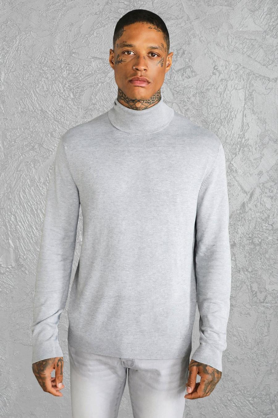 Maglione in fibre riciclate Regular Fit con collo alto morbido, Grey marl grigio