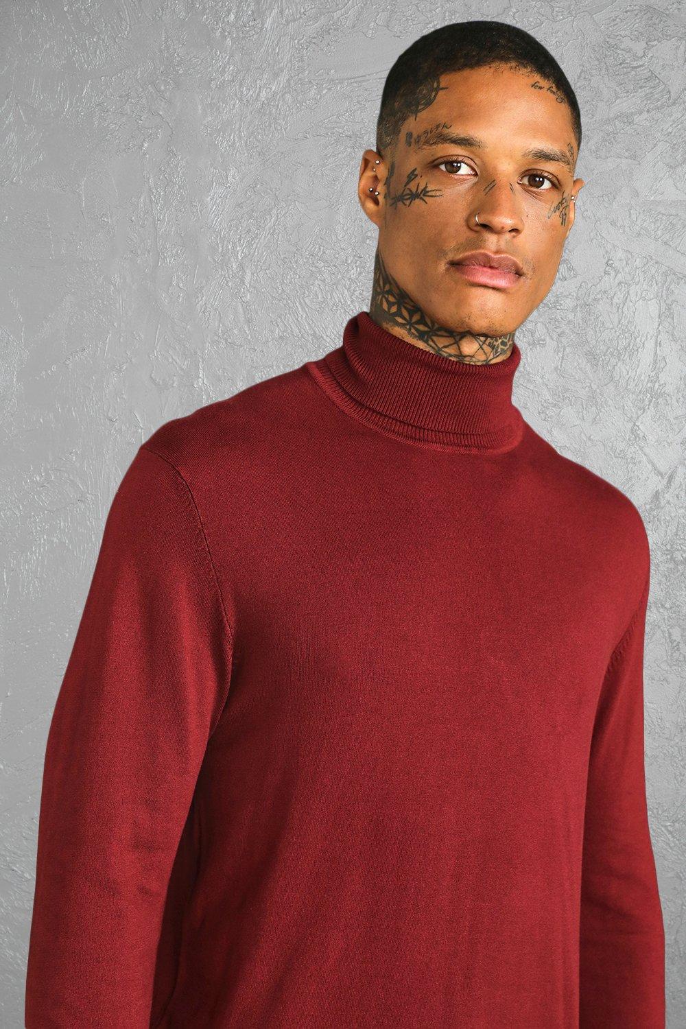 Mens red 2025 roll neck jumper