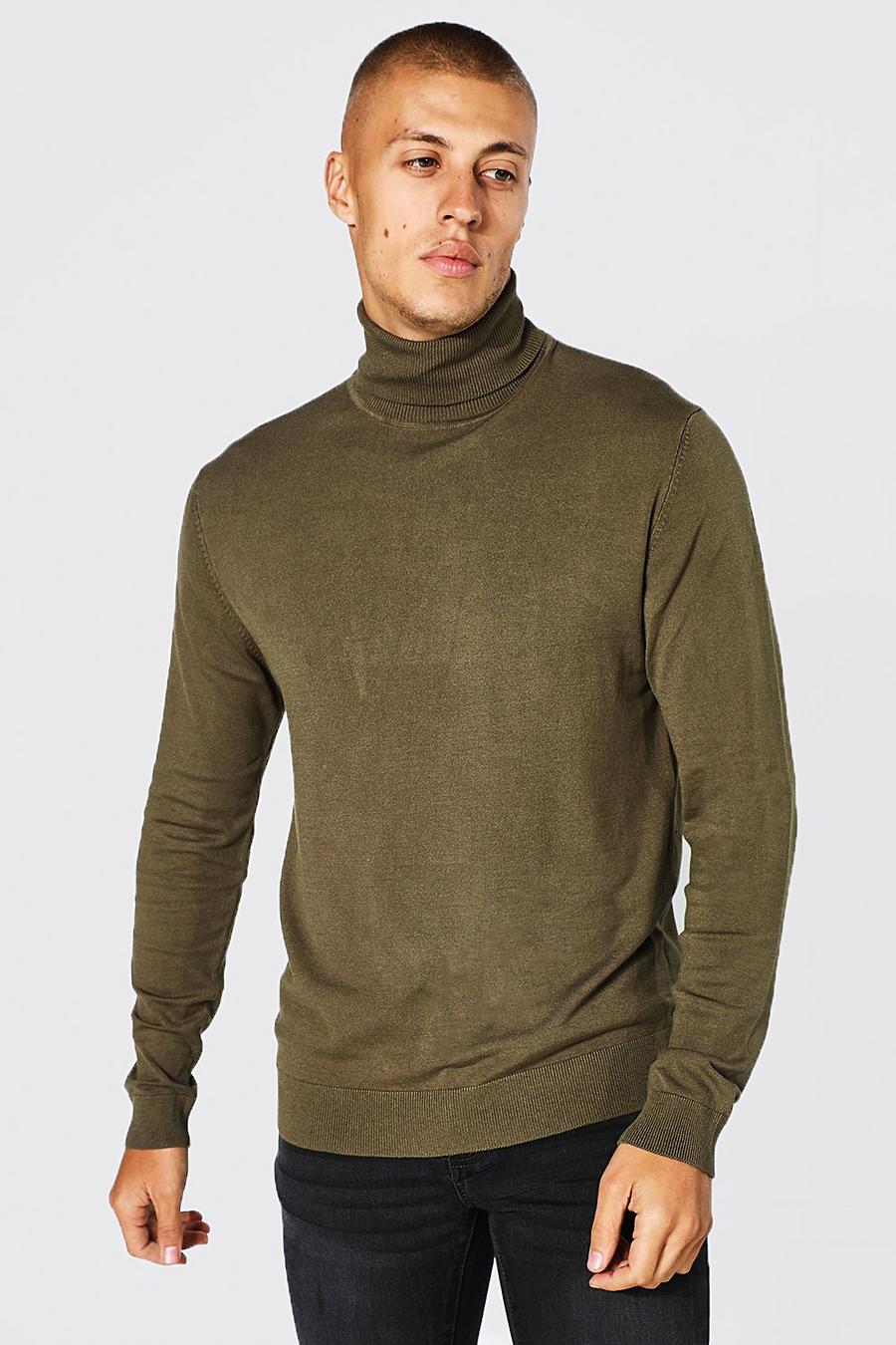Khaki Recycled Regular Turtleneck Sweater image number 1