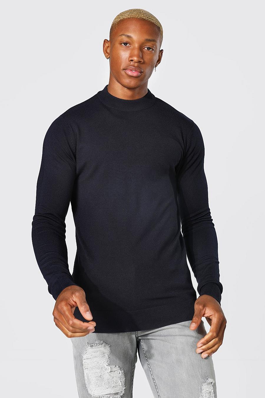 Navy Muscle Turtle Neck Jumper