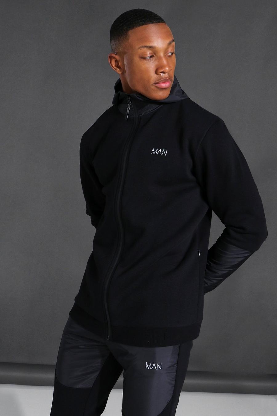 Black Man Active Matte Panel Zip Through Hoodie image number 1