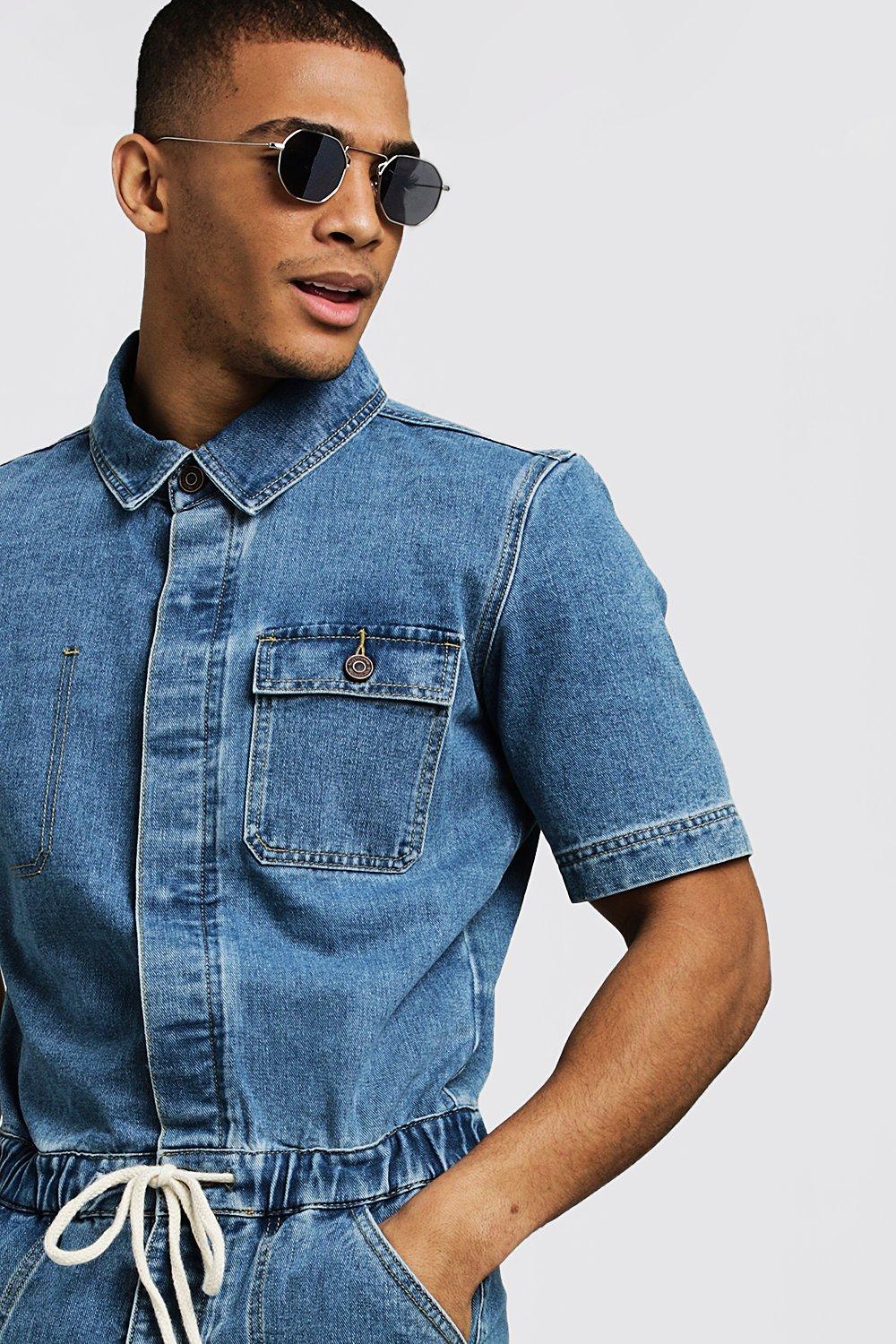 Ga door Zenuw haat Men's Short Length Denim Jumpsuit | Boohoo UK