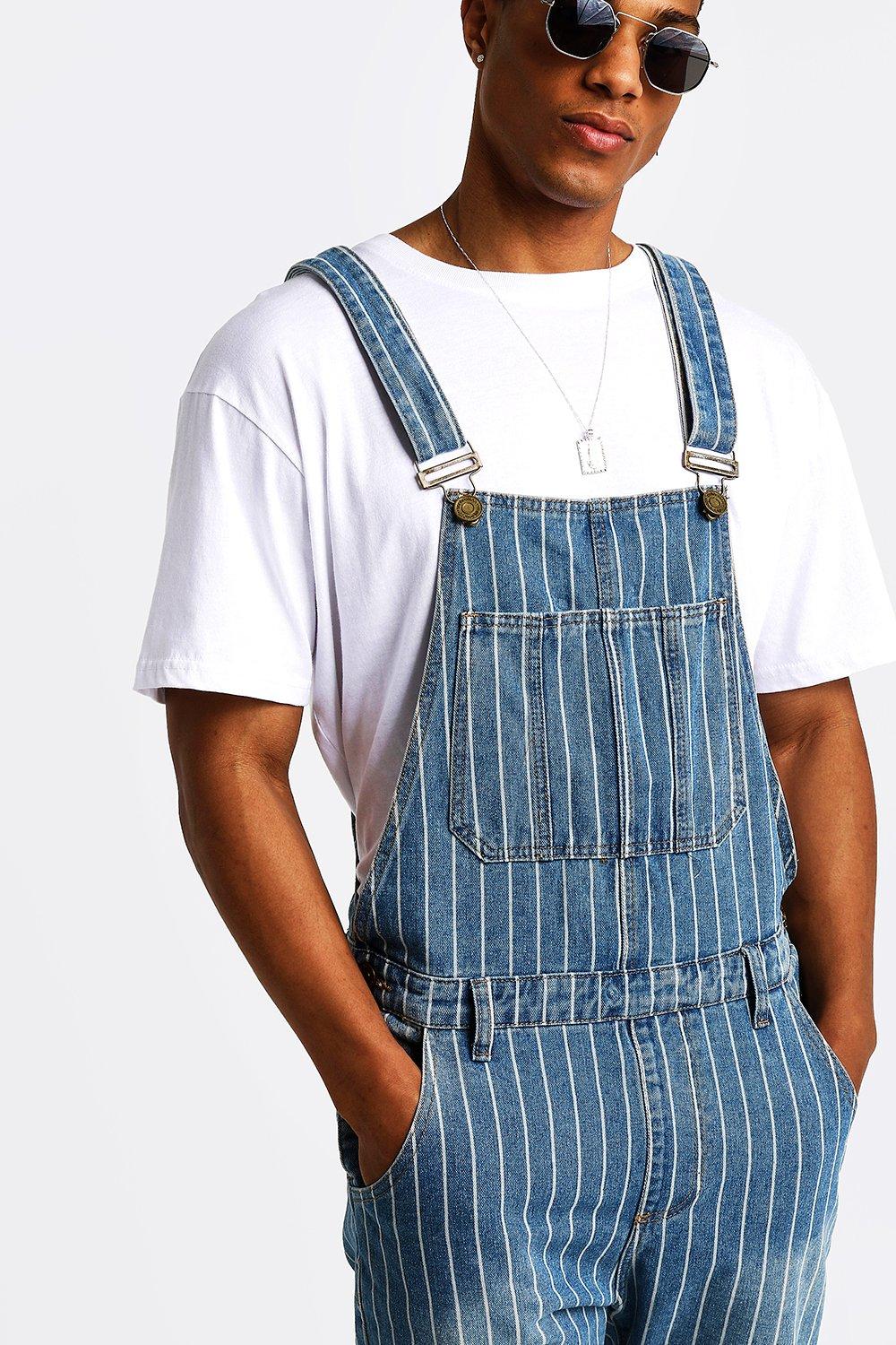 Blue and white 2024 striped overalls shorts