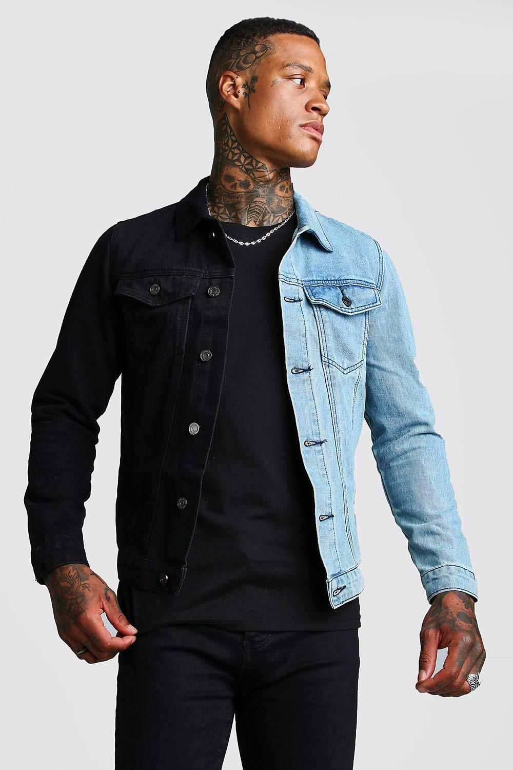black and blue jean jacket