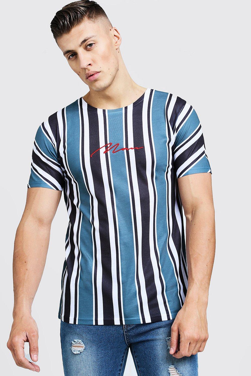 MAN Signature Stripe T-Shirt | Boohoo UK