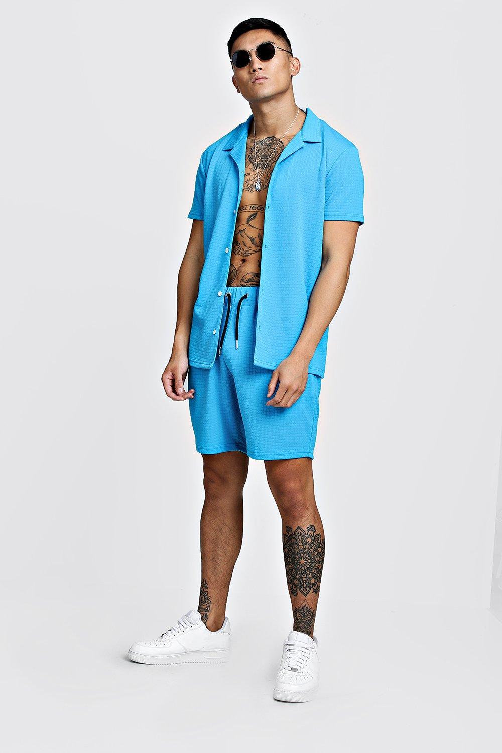 Revere Jersey Shirt & Short Set In Neon | boohoo