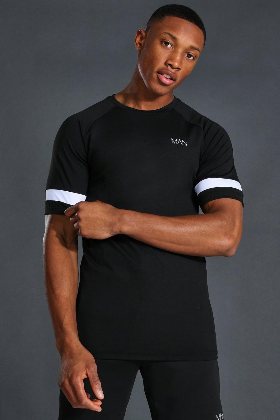 Man Active T-Shirt mit Raglanärmeln und Kontraststreifen, Schwarz image number 1