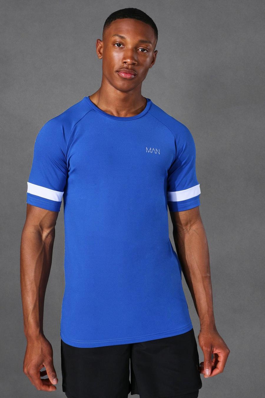 Man Active T-Shirt mit Raglanärmeln und Kontraststreifen, Kobaltblau image number 1