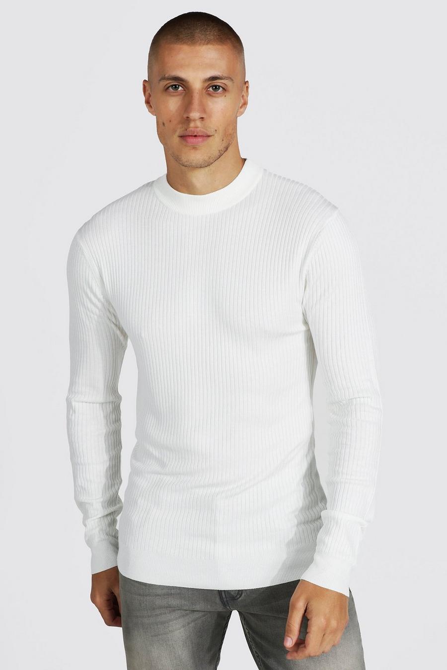 White Muscle Turtle Neck Ribbed Jumper image number 1