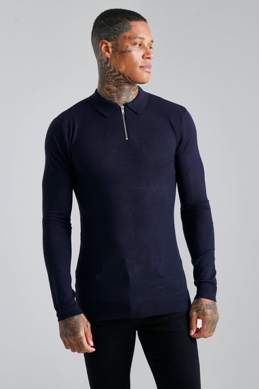  langärmliges Muscle-Poloshirt, Navy image number 1