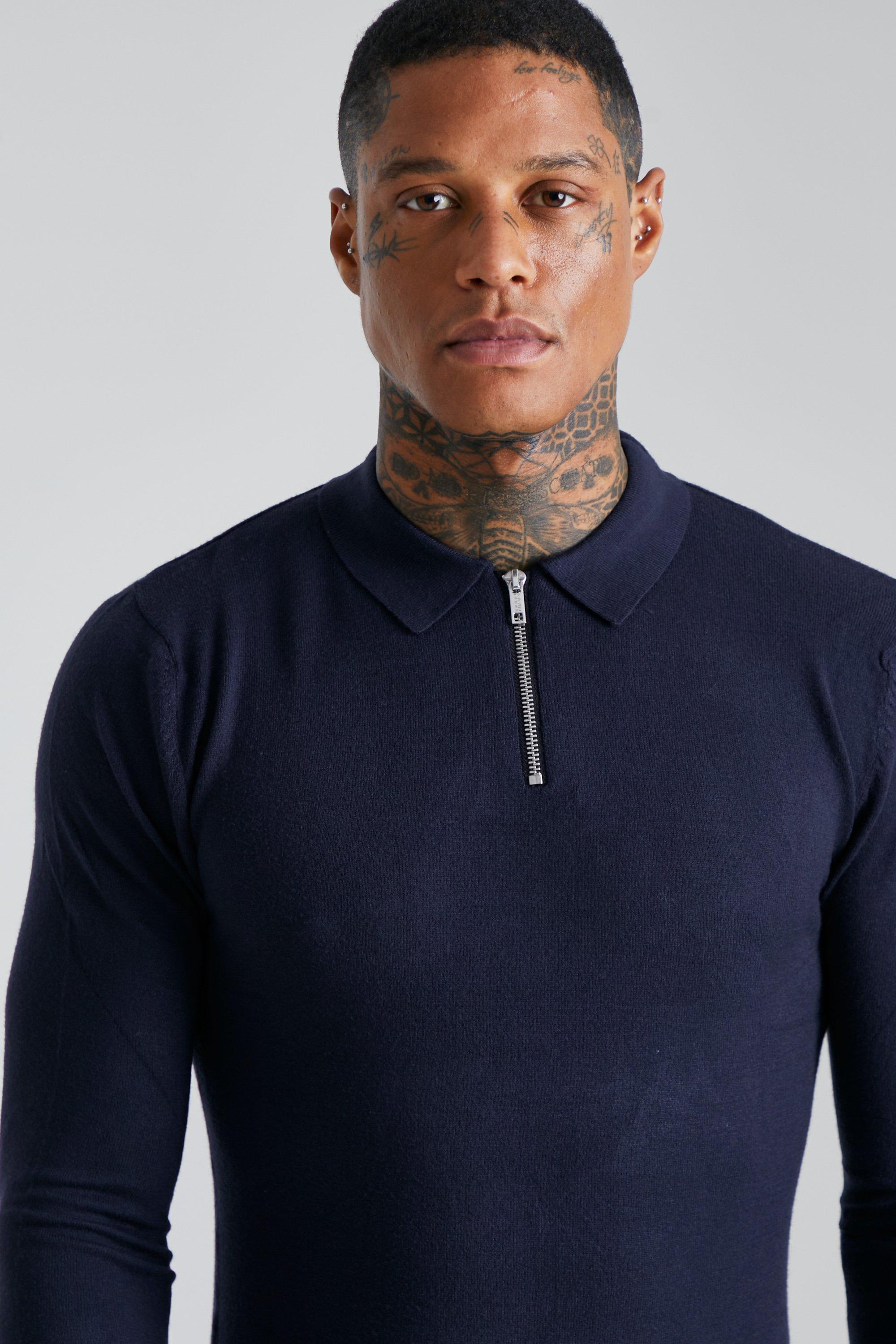 Muscle Long Sleeve Half Zip Polo boohoo