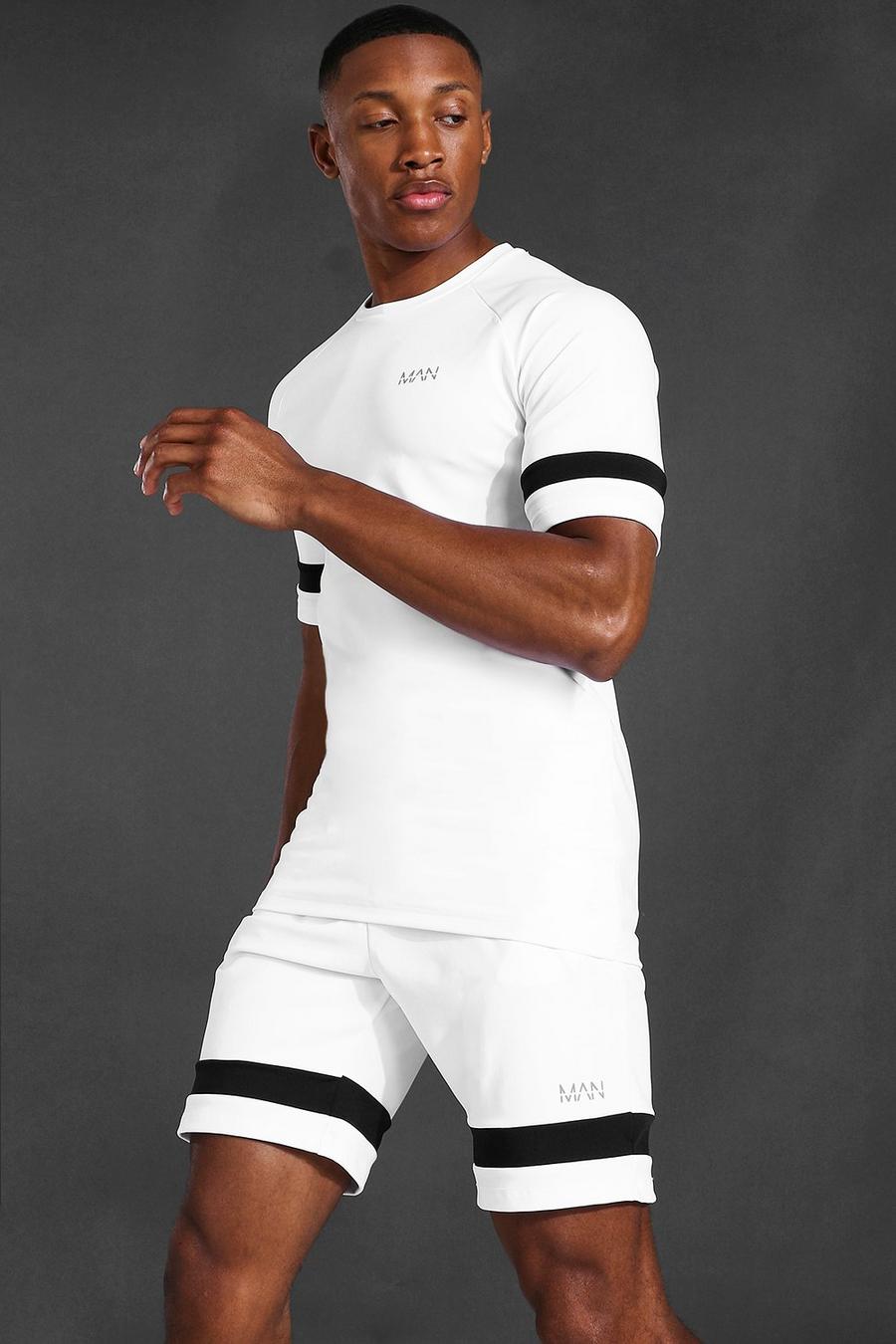 White MAN Active T-shirt med raglanärm och ränder i kontrastfärg image number 1