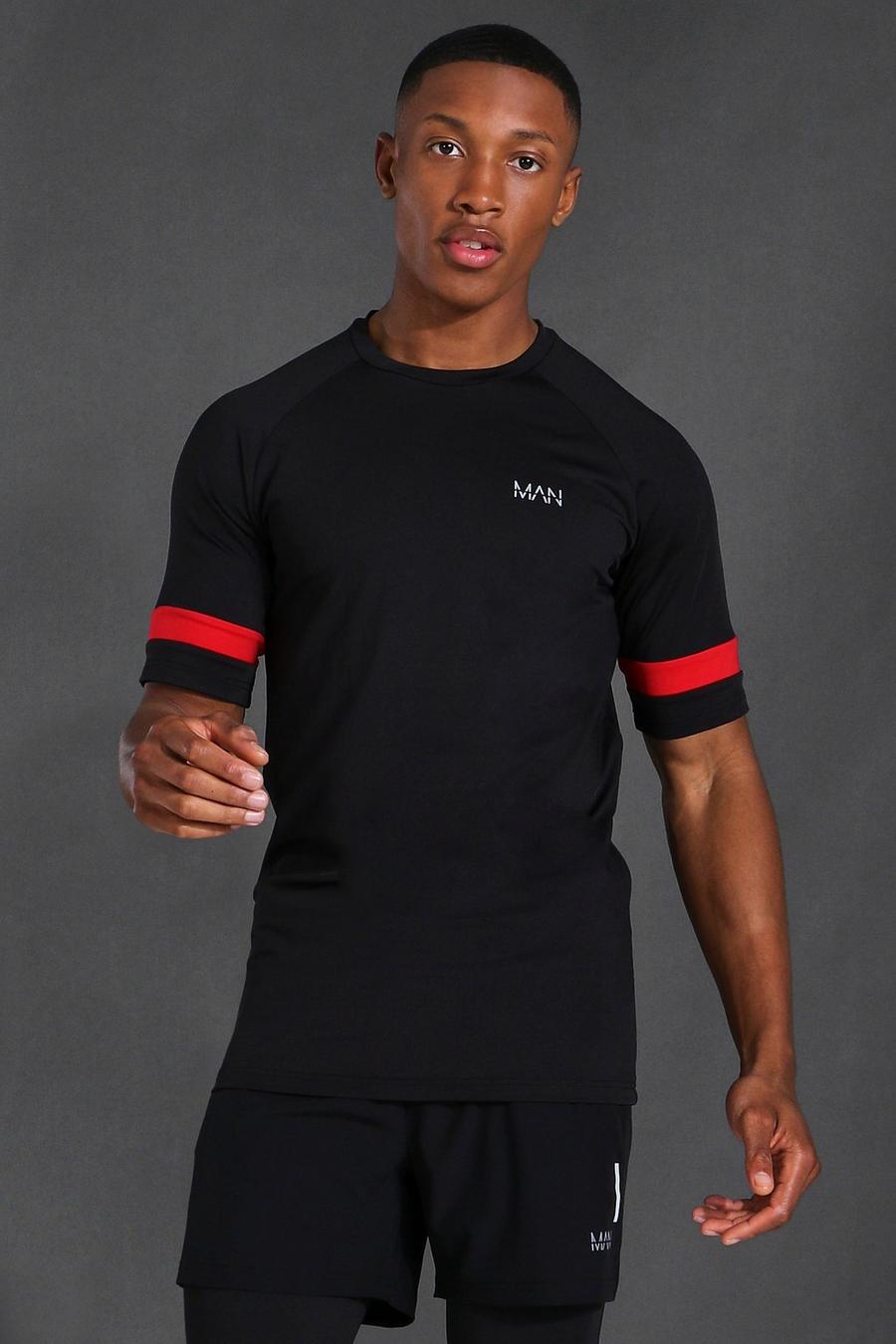 Black Man Active Contrasterend Gestreept Raglan T-Shirt image number 1