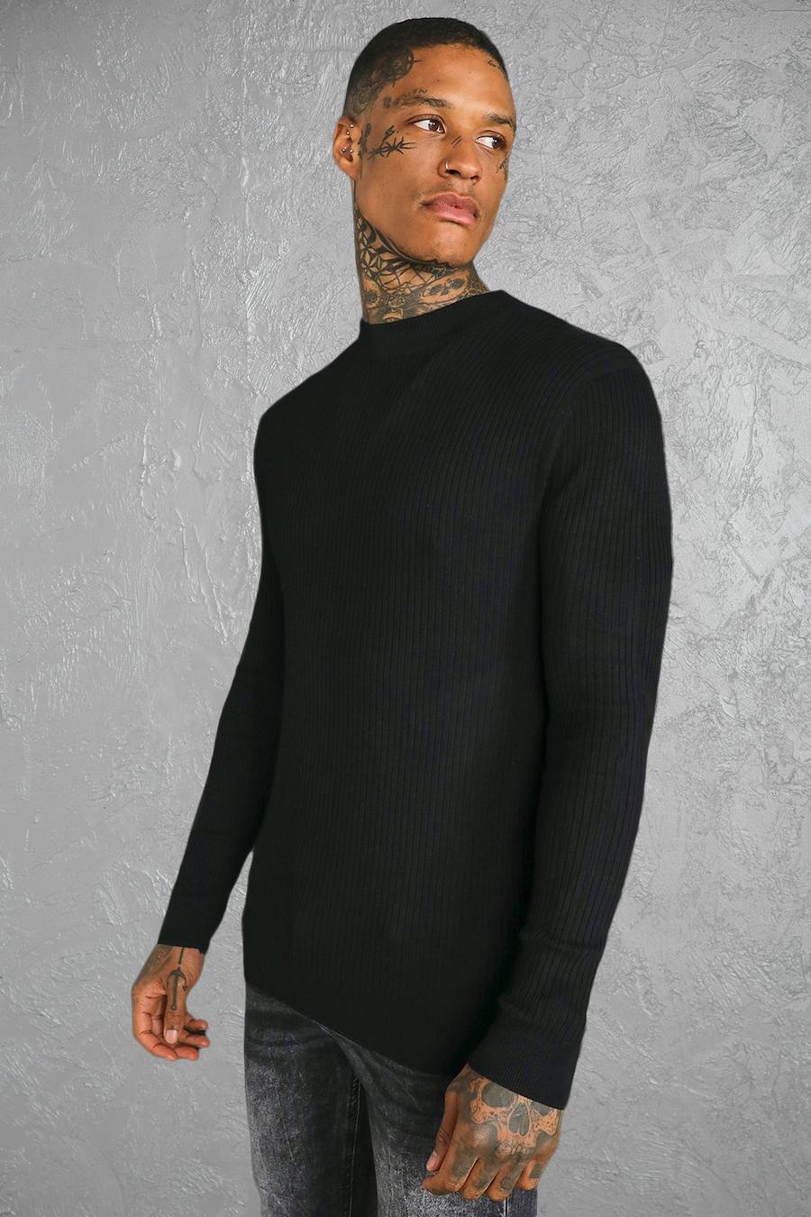 Black noir Recycled Muscle Turtle Neck Ribbed Jumper image number 1