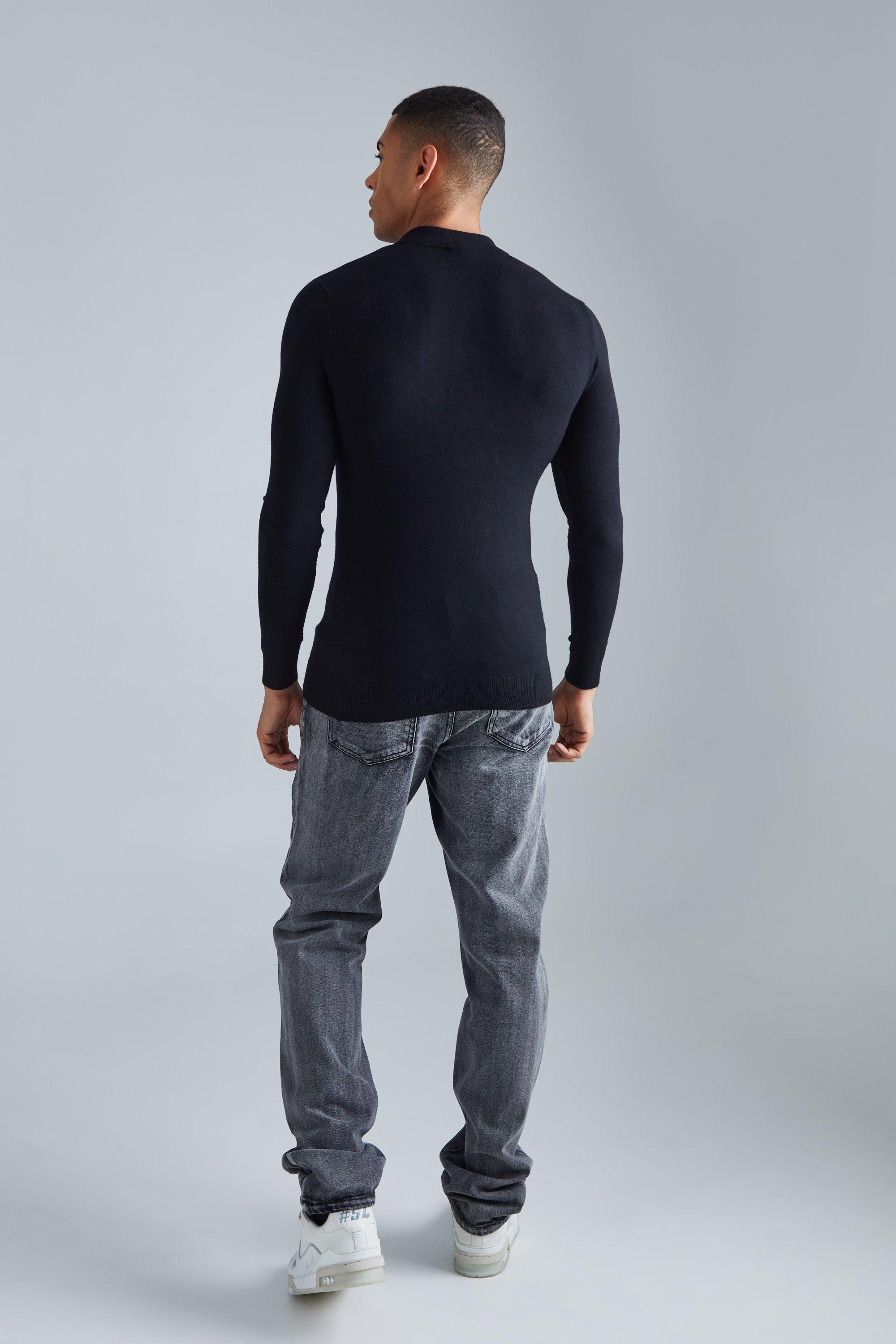 Muscle Long Sleeve Half Zip Polo | boohoo USA