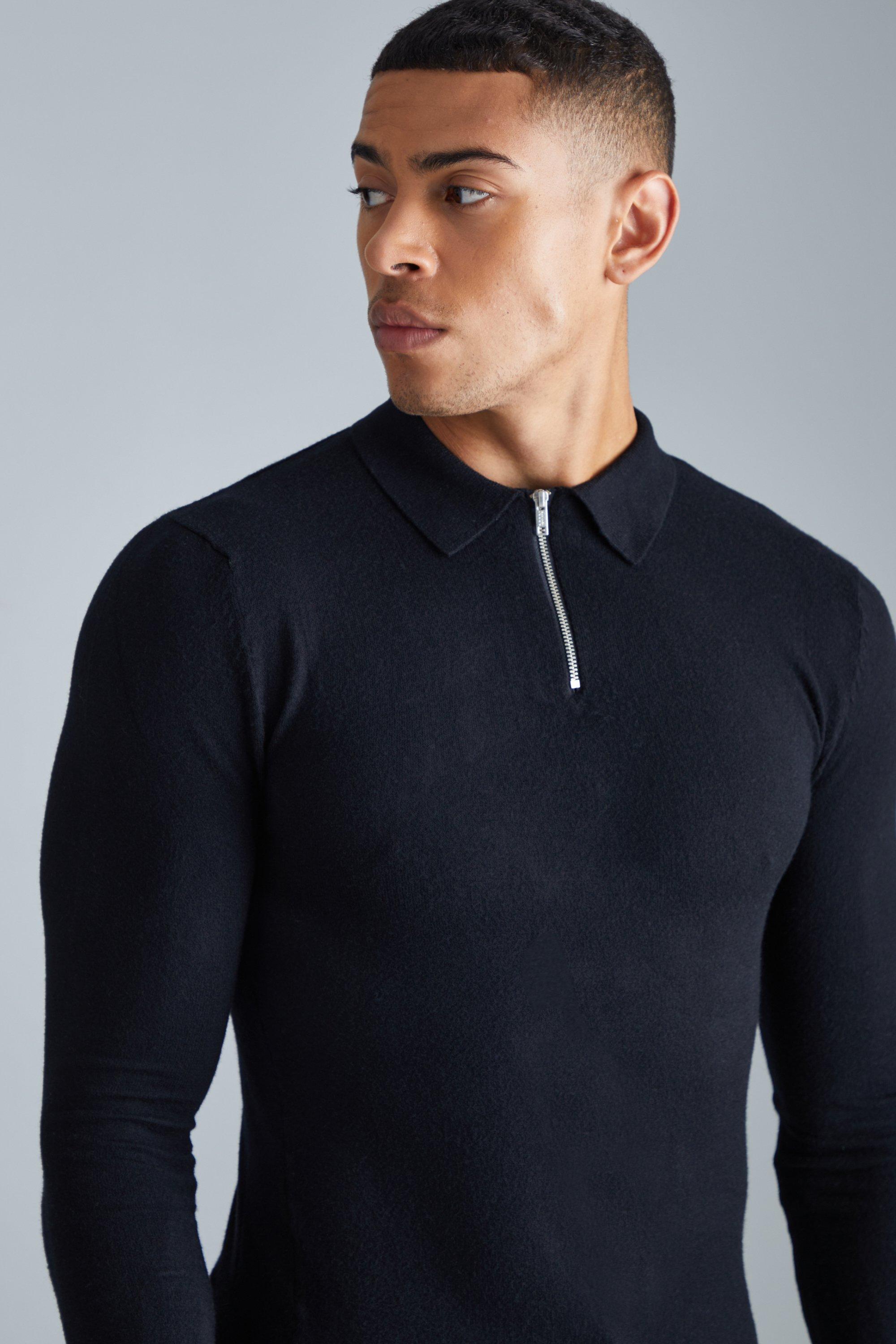 Long sleeve zip outlet polo mens