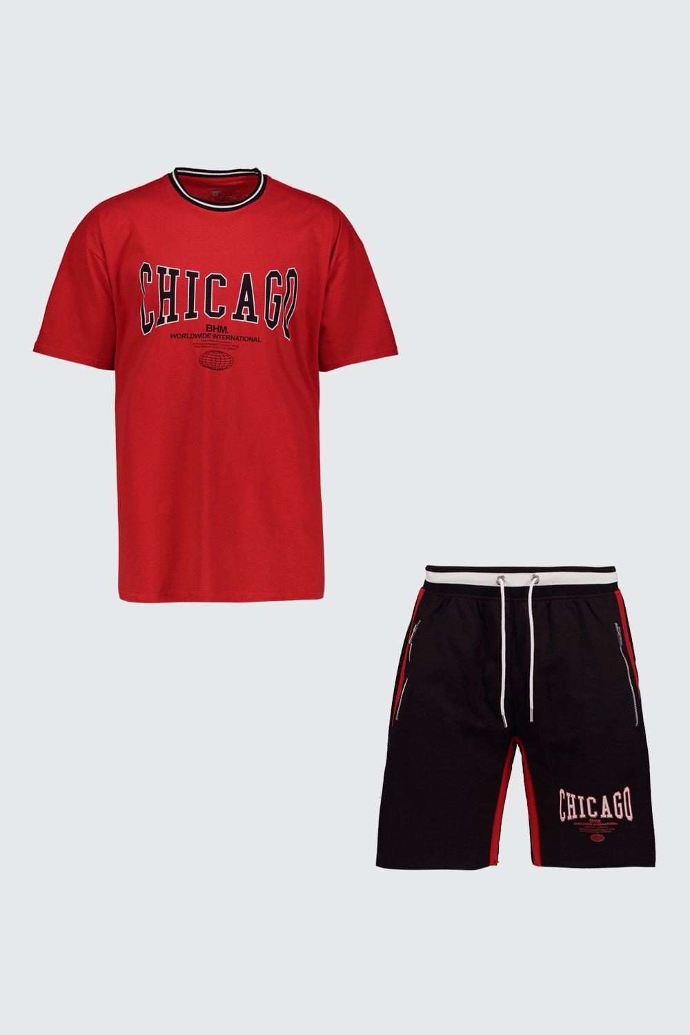 Oversized T-Shirt & Short Set With Chicago Print
