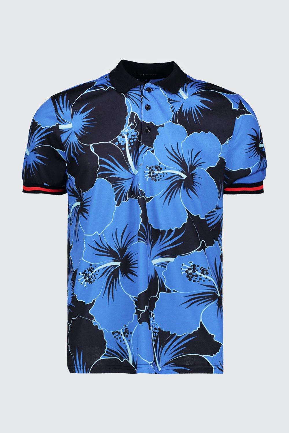 Polo T Shirt In Hawaiian Floral Print boohoo NZ