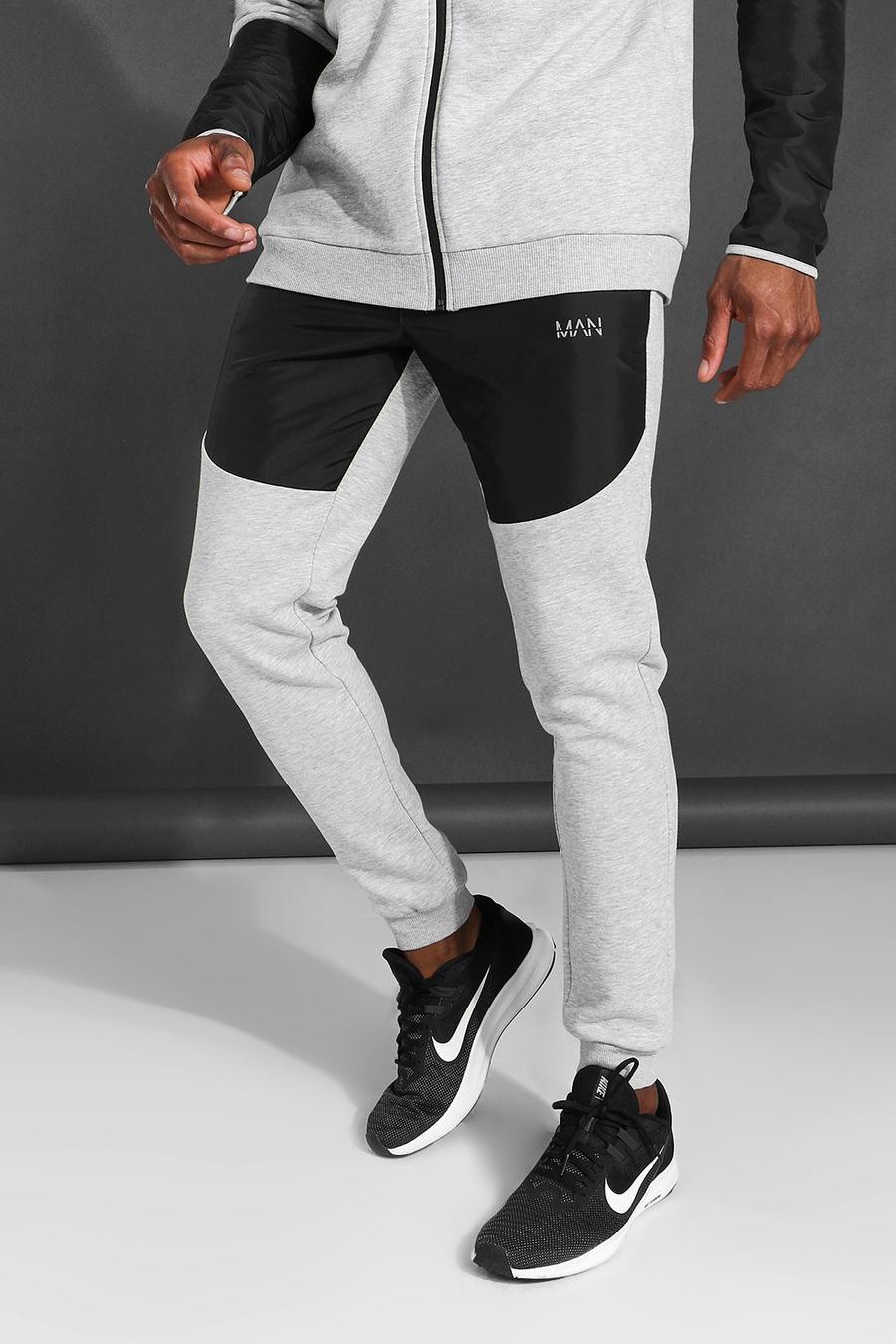סלע אפור מכנסי ריצה ספורטיביים עם פאנל מט Man image number 1
