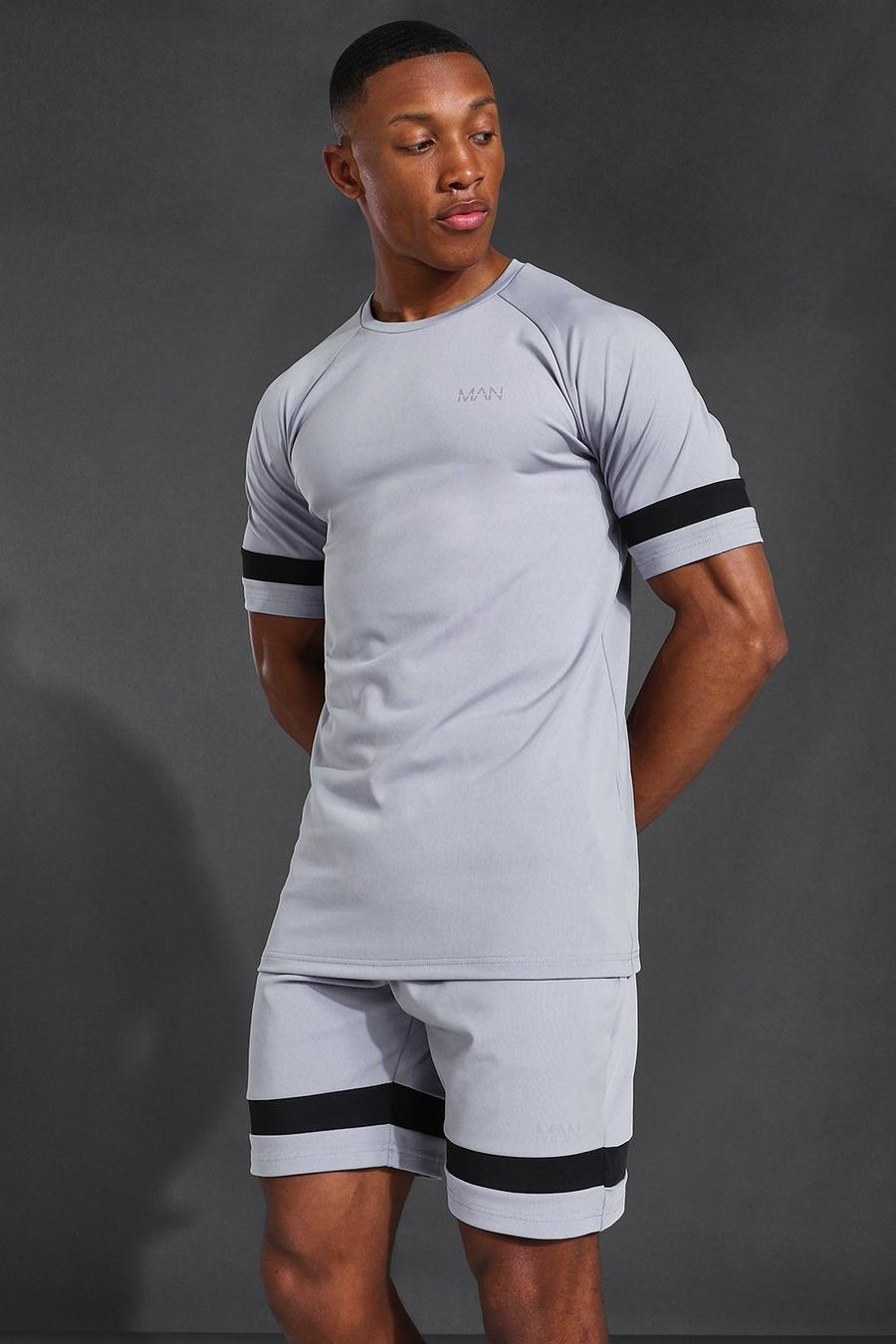 Grey MAN Active T-shirt med raglanärm och ränder i kontrastfärg image number 1