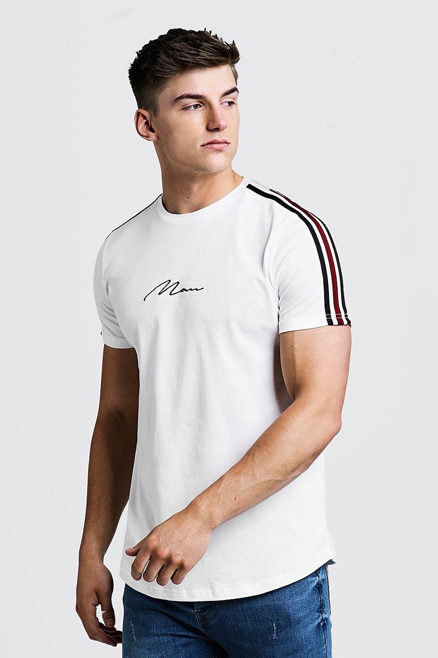 Ecru MAN Signature Curved Hem T-Shirt With Tape Detail image number 1