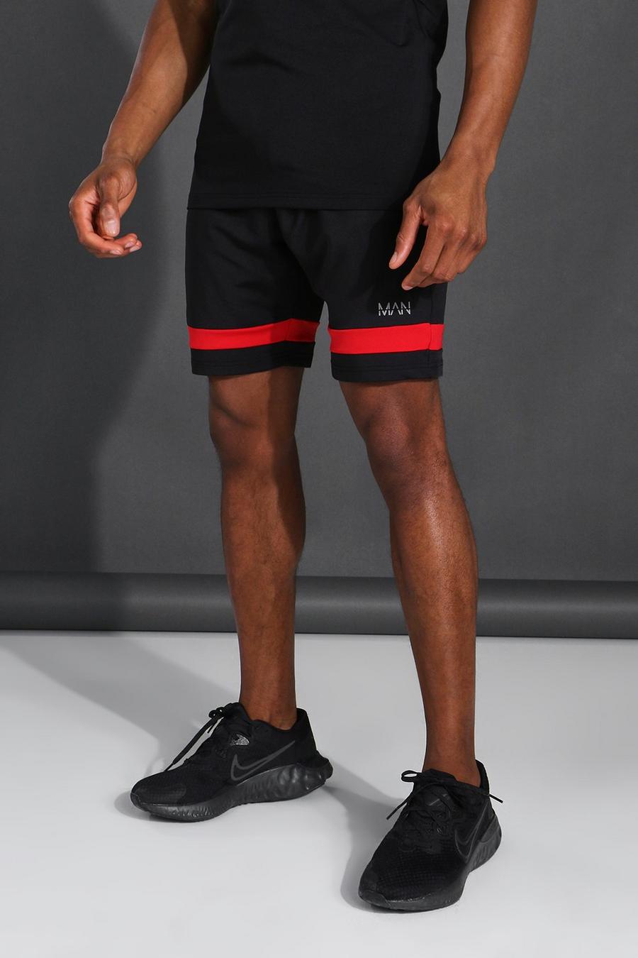 Man Active Shorts mit Streifen in Kontrastfarben, Schwarz image number 1