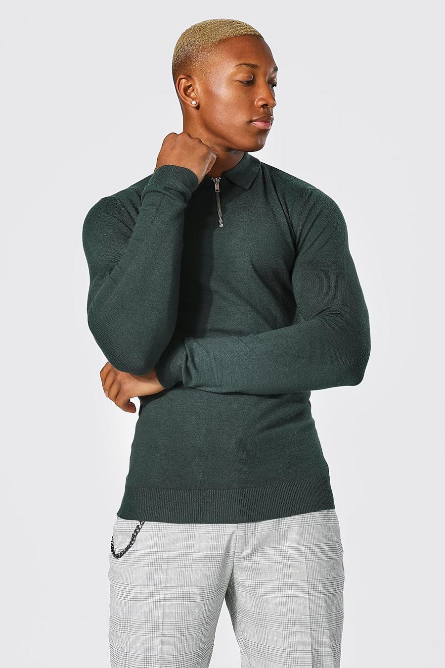 Forest Muscle Long Sleeve Half Zip Polo image number 1